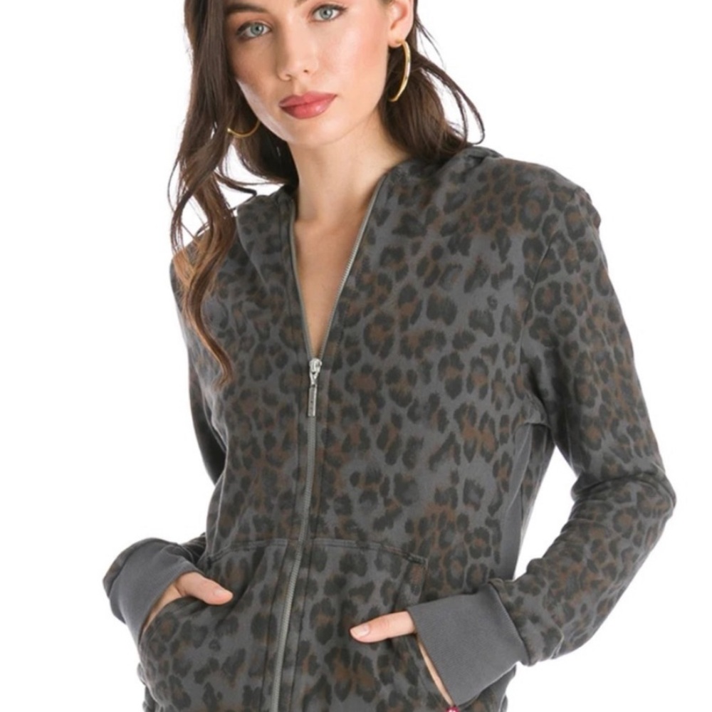 Hard Tail Forever Leopard Weekend Zip Up Hoodie Gray Size Medium